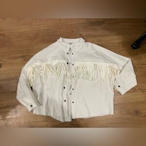 Haute Hippie Tribe Faux Suede Weatern Fringe Shacket Shirt Jacket White Large